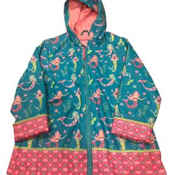 Stephen Joseph Girl’s Lightweight Mermaid Hooded Zip Up Rain Jacket Size 6X
