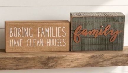 Rustic Farmhouse Wooden Block Signs - Home Decor Set (2pc)