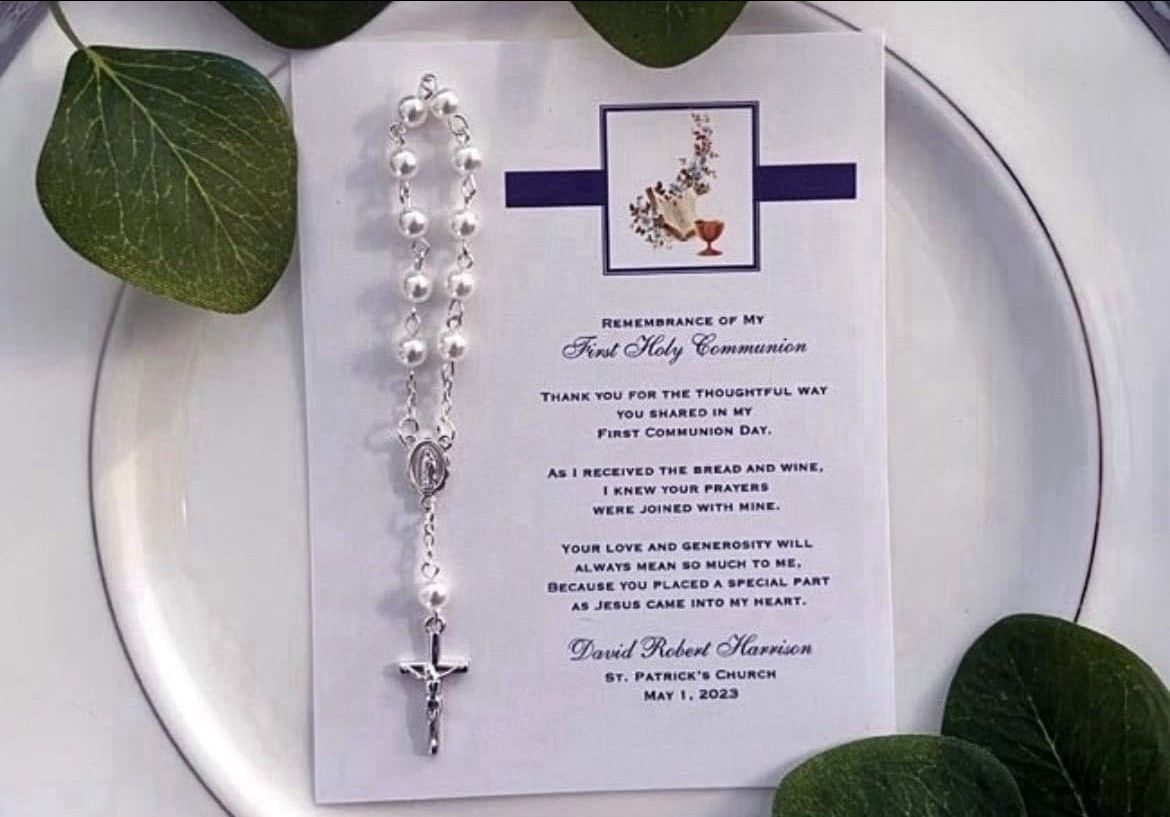 10 FIRST HOLY COMMUNION CONFIRMATION navy rosary remembrance prayer cards