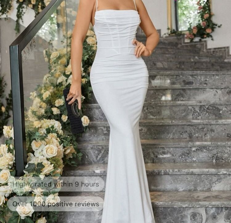 White Ruched Body Con Dress 