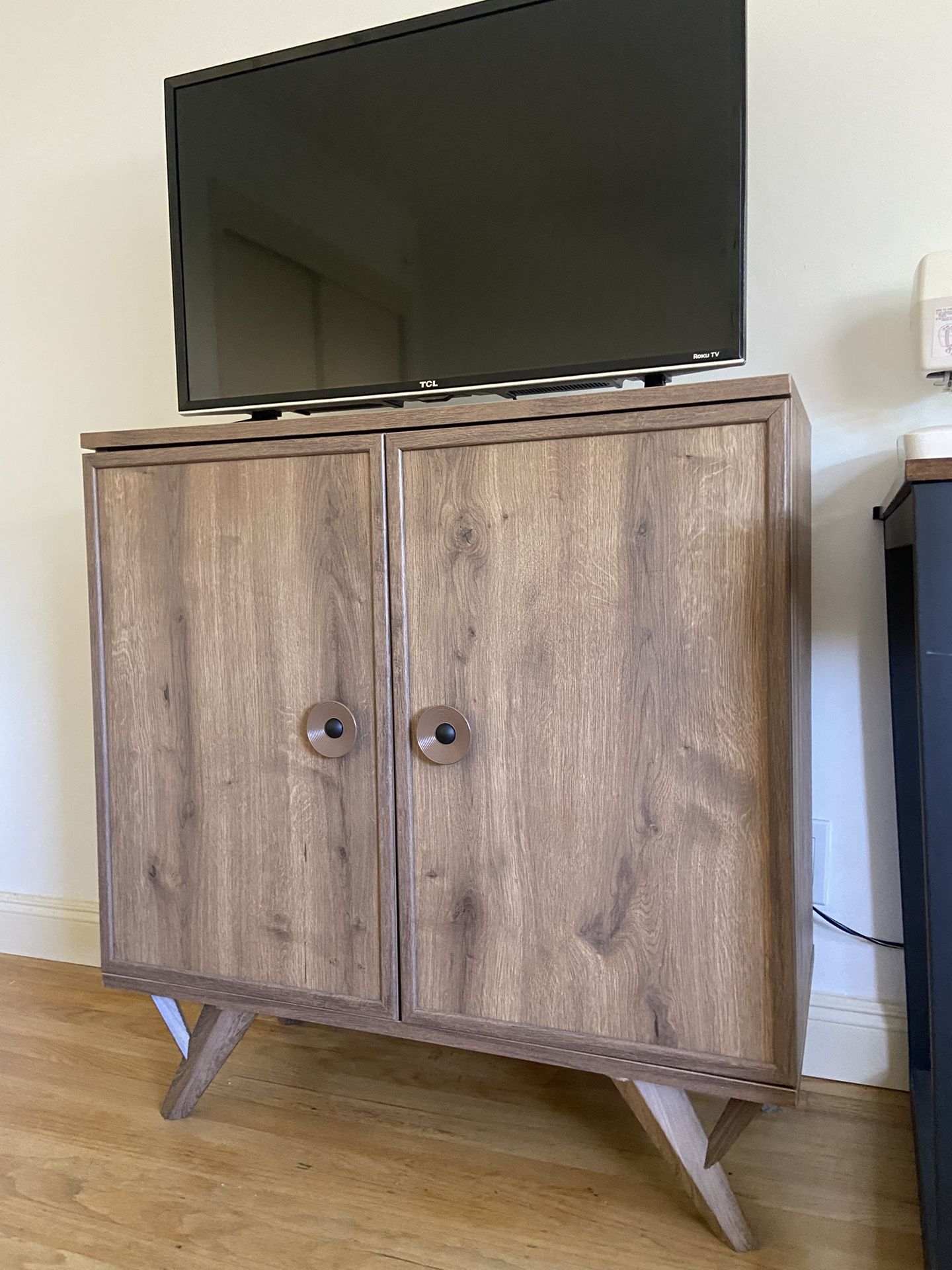Mid-Century Modern Wood Cabinet – 2-Door Storage with Angled Legs