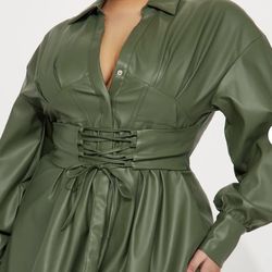 Olive Faux Leather Mini Dress