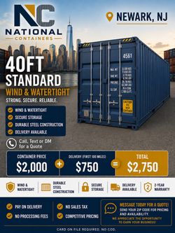 40’ Standard Wind & Watertight Shipping Container – Newark, NJ