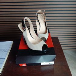 Guess Women's Beige Peep-Toe Slingback Heels