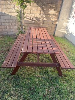 Wooden Picnic Table with Built-In Benches