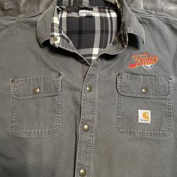 Vintage Carhartt Workwear Shirt Lined Snap 2XL Mens Long Sleeve Grey Solid Nice Sun Faded Distressed