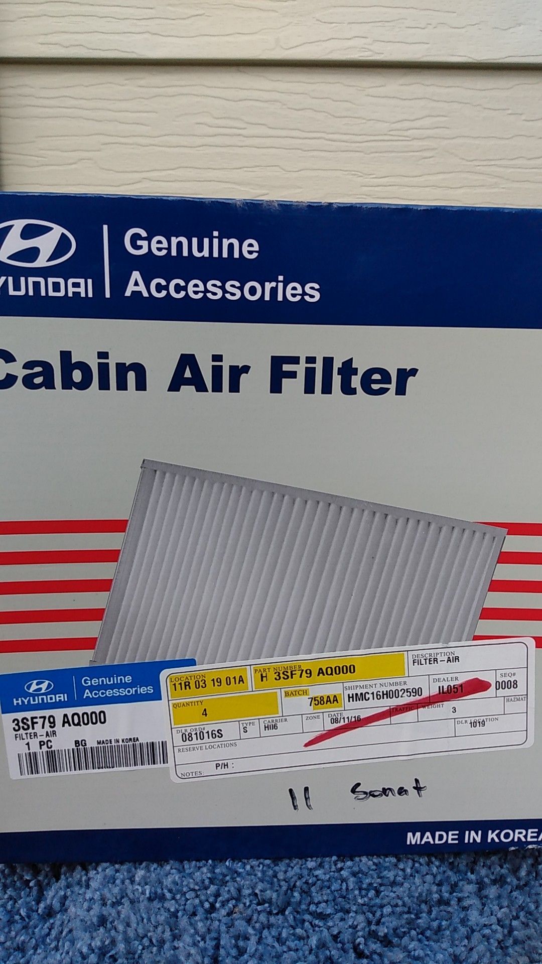 Genuine cabin air filter For A Hyundai Sonata