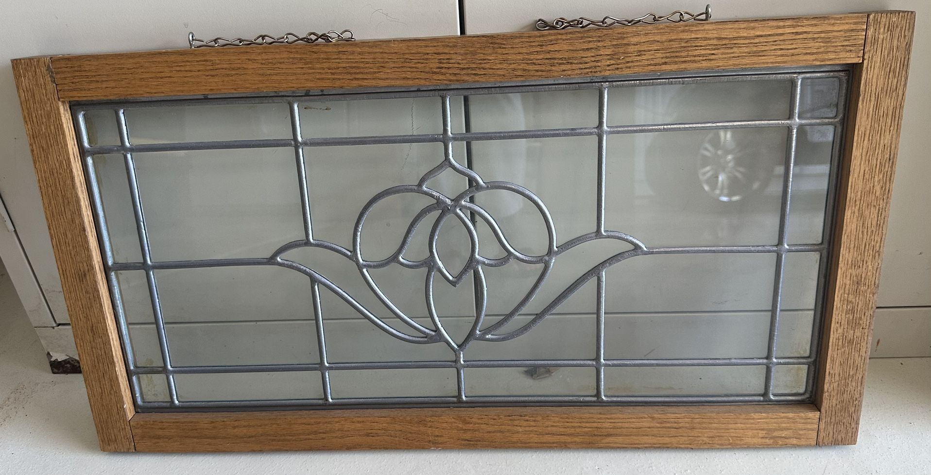 Antique Oak Framed Leaded Glass