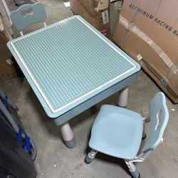 4 in 1 Kids Lego Table and 2 Chairs Set, Toddler Table and Chair Set for Kids Ages 2-10, Activity Tables for Building Blocks/Drawing/Reading/Dining，Gi