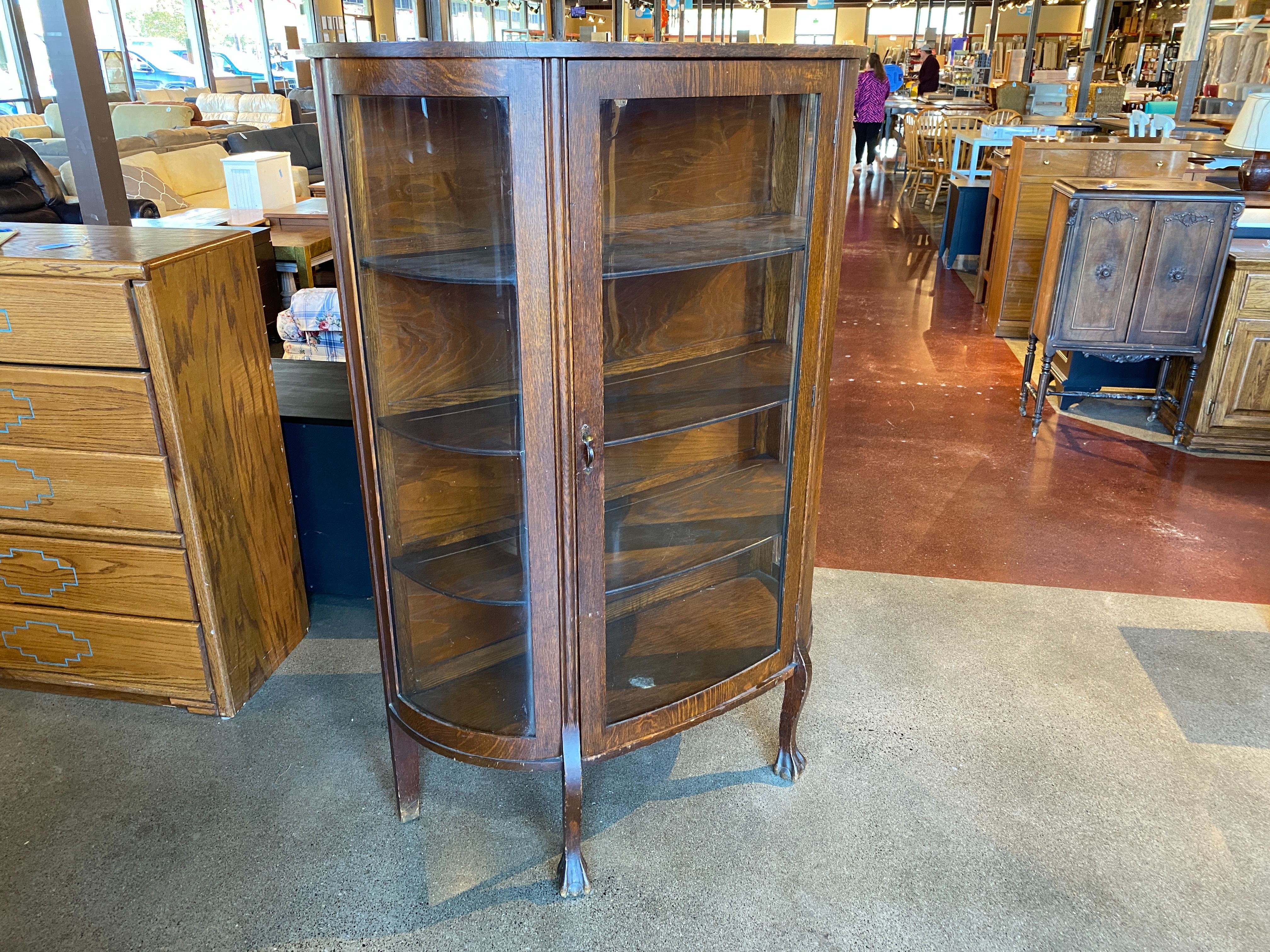 Antique Curved Glass Curio Cabinet