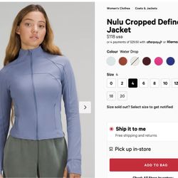 NWT Lululemon Nulu Cropped Define Jacket Water Drop Size 4 for Sale in El  Monte, CA - OfferUp