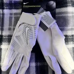 Nike HyperDiamond Edge Batting Gloves. Softball Unisex Large White. New NWT