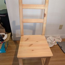 IKEA Wooden Dining chairs -solid pine-4 chairs with Grey seater cushion and Back rest cushions.