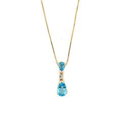 14K Gold Topaz/Diamond Drop Pendant Necklace