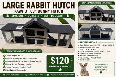 PawHut 83” Large Wooden Rabbit Hutch w/ 2 Runs – $120