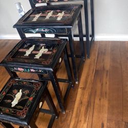 4 Black Antique Lacquer Nesting Tables 