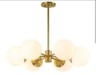 HUOKU Ceder 6-Light Brass Modern Sputnik Chandelier with Frosted Glass