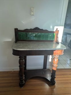 Marble-top Wood Side Table
