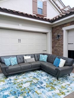Gray Leather L Shaped Sectional Sofa
