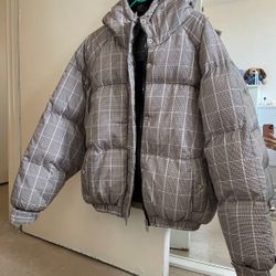 Plaid puffer jacket coat