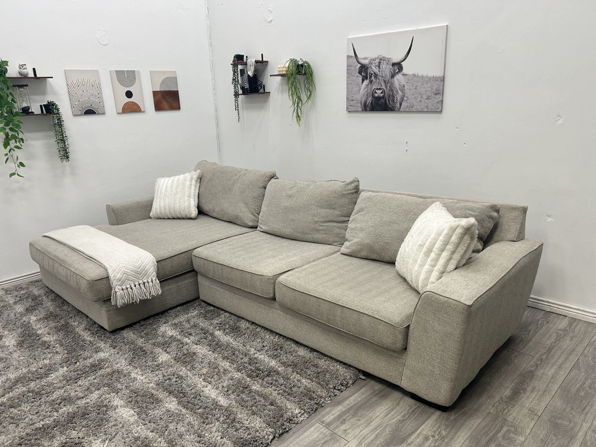 Living Spaces Grey Sectional Couch - Free Delivery 