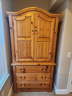 Solid Pine Armoire & Chest of Drawers – Honey Stained – Originally $1,200