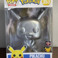 Funko Pop #353 Pikachu Silver Metallic 10” Jumbo Target Con Exclusive Pokemon