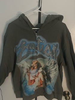 Designer Angel Graphic Zip-Up Hoodie with Rhinestones