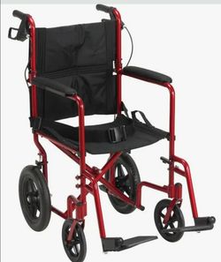 Drive Medical Expedition Lightweight 19" Transport Wheelchair Hand Brakes Red NIB