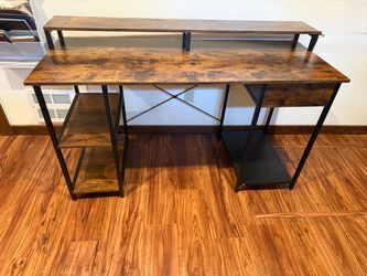 Computer Desk wood and black metal