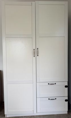 White Wardrobe Armoire with Drawers & Shelves