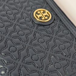 Tory Burch Blue Leather Gold Tone Wallet/Wristlet