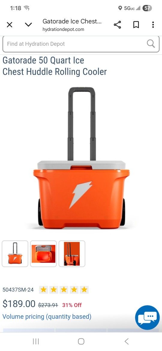 Coleman Gatorade 50 Quart Rolling Cooler