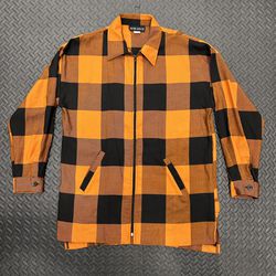 Vintage Alden Ridge Shirt Flannel Full Zip Mens Large Plaid Orange 1960s Rayon
