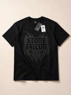 Stone Falcon Black Graphic T-Shirt – Men’s Short Sleeve Cotton Blend Tee