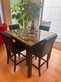 Marble Top Counter Height Dining Table with 4 Chairs