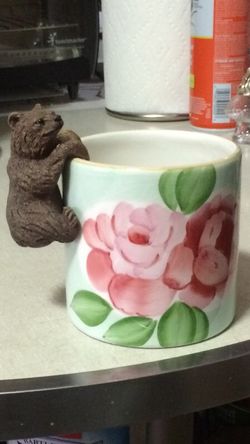 Nature Series Bear Hanging On A Candle Holder.3 1/2" Tall. Hand Painted