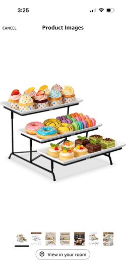 o 3 Tier Serving Tray Set 14 Inch Porcelain Tiered Serving Trays Platters, Collapsible Sturdier Stand with Stable Cross Bars, Three Layer Serving for 