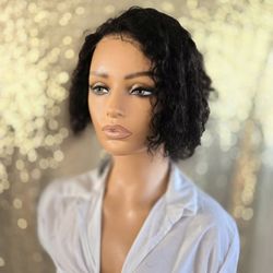 Glueless Short  Bob Curly Human Hair Wig New 10" 