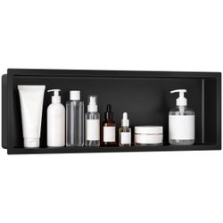 VELPAX No Tile Needed Shower Matte Black Niche 12"X 36", Bathroom Wall Niche Single Shelf, Stainless Steel Shower Niche for Bathroom, Kitchens, Balcon