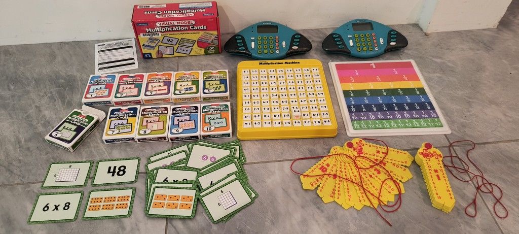 2 Educational Insights MathShark Electronic Math Games, Lakeshore Visual Model Multiplication Cards and Multiplication Machine, 2 Multiplication Wraps