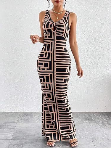 Chic & Trendy Geometric Print Mermaid Hem Cool Summer Bodycon Women Dress