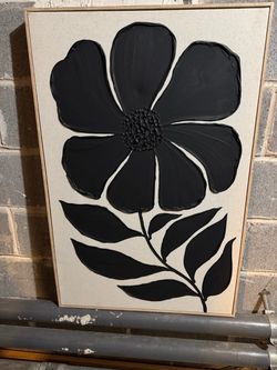 Large Floral Wall Art 24” x 36” – Black & Neutral