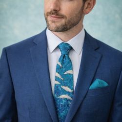 Vintage SURREY Dolphin Men's Tie Dolphins Teal Green Navy Blue Necktie Ocean Sea Blue Beach Wedding