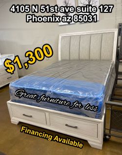 Queen size bed frame with pillow top mattress brand new