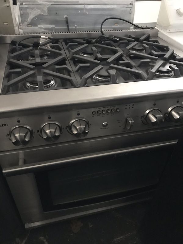 Jade Stainless Steel 6Burner Dual Fuel Range 36” Inch Wide with Stainless Knobs for Sale in