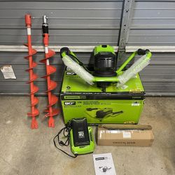 Greenworks 80v Brushless Earth Auger W/ Attachments- New