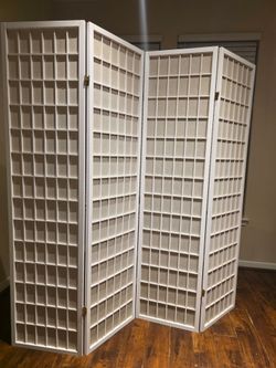 6 ft White 4-Panel Room Divider – Shoji Style – $80