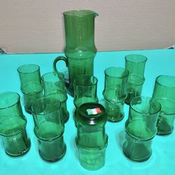 11 Vintage Cellini Italy Art Glass MCM Pitcher Glasses Bamboo Mid-Century Modern