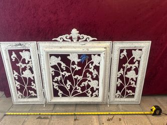 Vintage White Metal 3-Panel Fireplace Screen with Blue Bird – Ornate Floral Design - in San Dimas, CA
